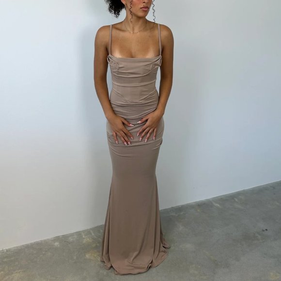 House of CB | Dresses | House Of Cb Milena Jersey Corset Maxi Dress Almond | Poshmark